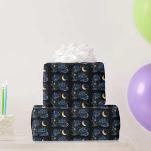 Halve Maan Sterren Hemels Zwart Halloween Cadeaupapier