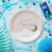 Halve Maan & Sterren Licht Roze Meisje Doop Papieren Bordje (Feest)