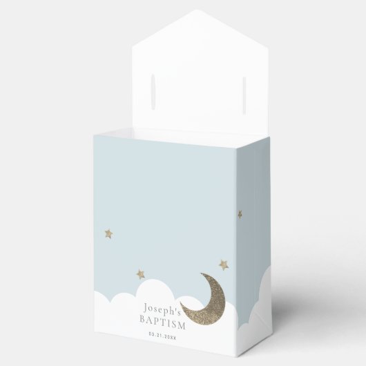 Halve Maan & Sterren Lichtblauwe Jongen Doop Bedankdoosjes (Geopend)
