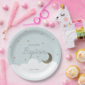 Halve Maan & Sterren Lichtblauwe Jongen Doop Papieren Bordje (Feest)