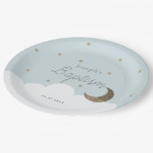 Halve Maan & Sterren Lichtblauwe Jongen Doop Papieren Bordje (Gekanteld)