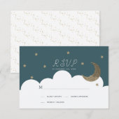 Halve Maan & Sterren Marine Blauwe Doop RSVP (Voorkant / Achterkant)