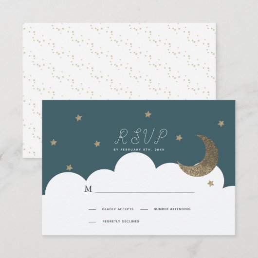 Halve Maan & Sterren Marine Blauwe Doop RSVP (Voorkant / Achterkant)