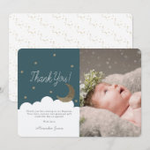 Halve Maan & Sterren Marine Blauwe Foto Bedankkaart (Voorkant / Achterkant)