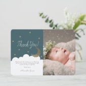 Halve Maan & Sterren Marine Blauwe Foto Bedankkaart (Staand voorkant)