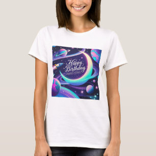 Halve maan, sterren, planeten Galaxy-thema T-shirt