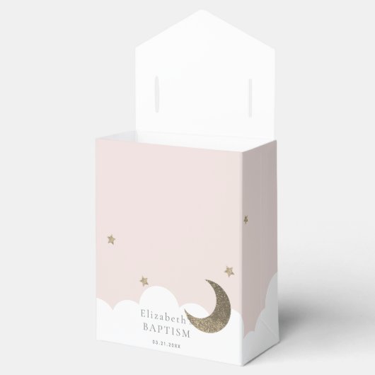 Halve maan & sterren roze meisje doop gunst doos bedankdoosjes (Geopend)