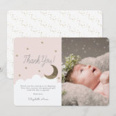 Halve Maan & Sterren Roze Meisje Fotodoop Bedankkaart (Voorkant / Achterkant)