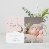 Halve Maan & Sterren Roze Meisje Fotodoop Bedankkaart (Staand voorkant)