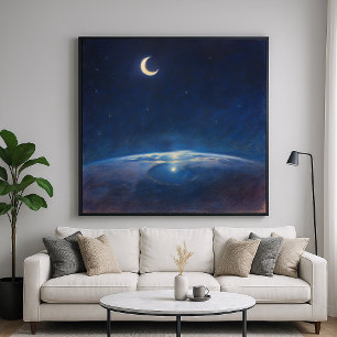 Halve Maan vanuit de Ruimte - Pastel Schilderstijl Poster