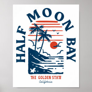 Halve Maan Y California Retro Surfer Vintage Stran Poster