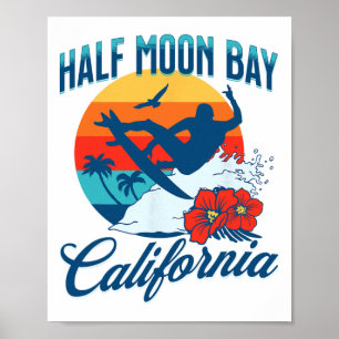 Halve Maan Y Californië Strand Surfen Zomer Vakant Poster