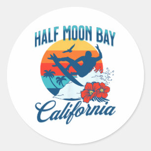 Halve Maan Y Californië Strand Surfen Zomer Vakant Ronde Sticker