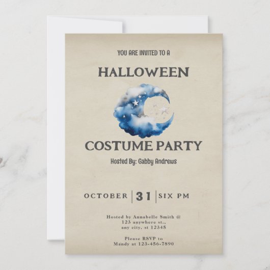 Halve maanwolken en sterren Halloween Kaart (Voorkant)