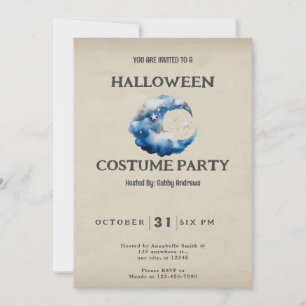 Halve maanwolken en sterren  Halloween Kaart