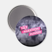 Halve Marathon Runner Pink Ribbon Cancer Awareness Magneet (Voorkant / Achterkant)