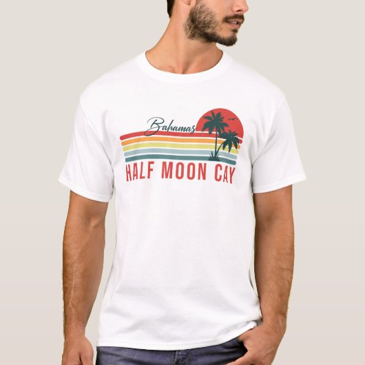 Halve Moon Cay Bahamas Retro Sunset Vacation 60s T-shirt (Voorkant)