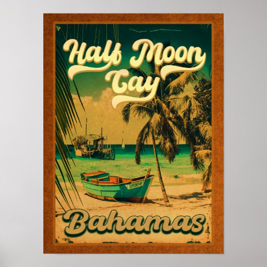 Halve Moon Cay Bahamas Retro  Vacatie 60 s Poster (Voorkant)