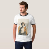 halve mouwen witte t-shirt met asthethische schets (Voorkant volledig)