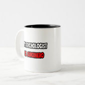Halve psycholoog... Halve superheld Tweekleurige Koffiemok (Voorkant links)