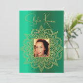 Halve Saree Ceremonie Hindoe Indisch Groen Goud Kaart (Staand voorkant)