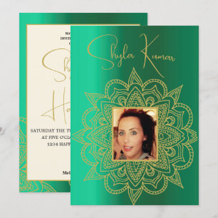 Halve Saree Ceremonie Hindoe Indisch Groen Goud Kaart