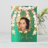 Halve Saree Ceremonie Hindu Bloemen Garland Groen Kaart (Staand voorkant)