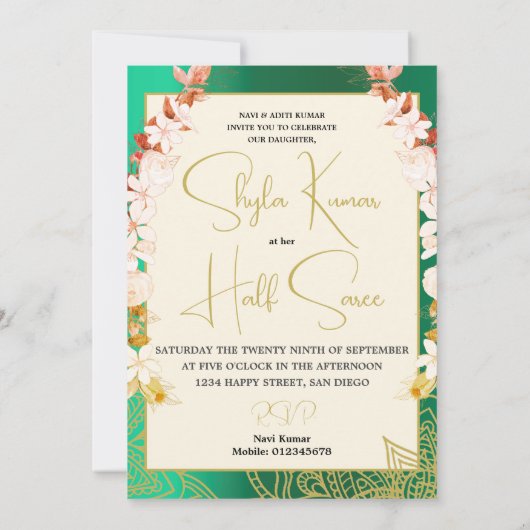 Halve Saree Ceremonie Hindu Bloemen Garland Groen Kaart (Achterkant)