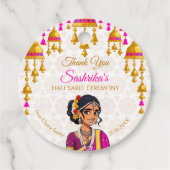 Halve Saree ceremonie schattig Indiase meisje guns Bedankjes Labels (Voorkant)