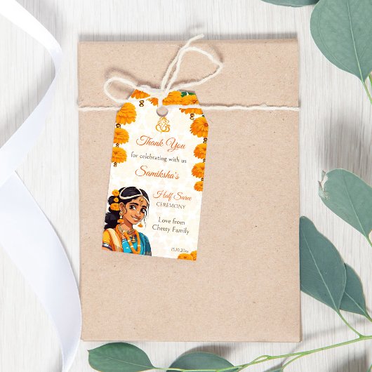 Halve Saree ceremonie schattig indiase meisje guns Cadeaulabel