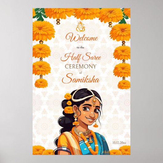 Halve Saree ceremonie schattig Indiase meisje welk Poster (Voorkant)