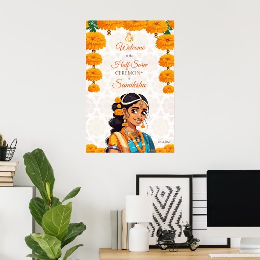 Halve Saree ceremonie schattig Indiase meisje welk Poster (Thuiskantoor)
