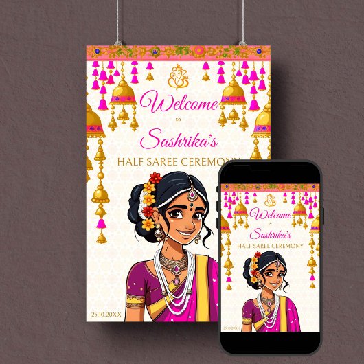 Halve Saree ceremonie schattig Indiase meisje welk Poster