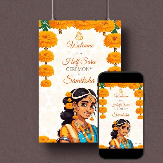 Halve Saree ceremonie schattig Indiase meisje welk Poster