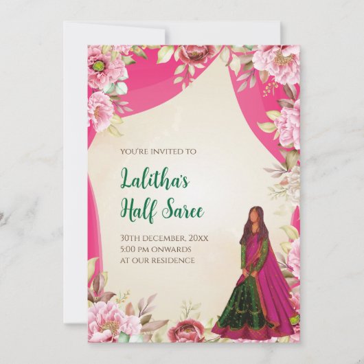 Halve Saree ceremonie uitnodiging als Halve kaarte (Voorkant)