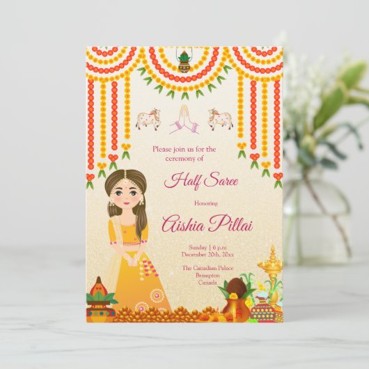 Halve Saree uitnodiging Halve sari uitnodiging (Staand voorkant)