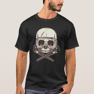 Halve schedel in een bril met bouwsleutel t-shirt