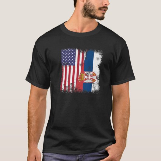 Halve Servische vlag |  Servië Verenigde Staten Gi T-shirt (Voorkant)