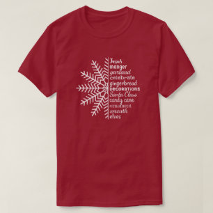Halve Snowflake en Halve lijst met kerstwoorden T- T-shirt