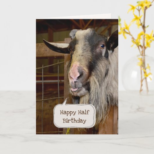 Halve verjaardag oude geit kaart (Gele Bloem)