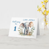 Halve verjaardag voor Schattigee Waterverf olifant Kaart (Gele Bloem)