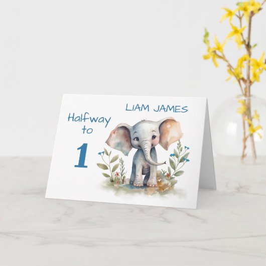 Halve verjaardag voor Schattigee Waterverf olifant Kaart (Gele Bloem)