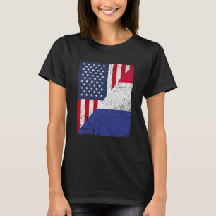 Halve vlag van de VS Halve vlag van Frankrijk Amer T-shirt
