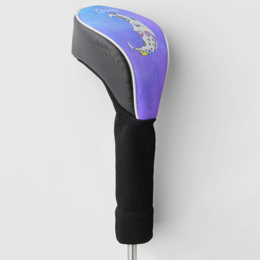 Halve witte maan  gezicht kleurrijke vormen golfheadcover (Schuin)