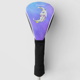 Halve witte maan gezicht kleurrijke vormen golfheadcover