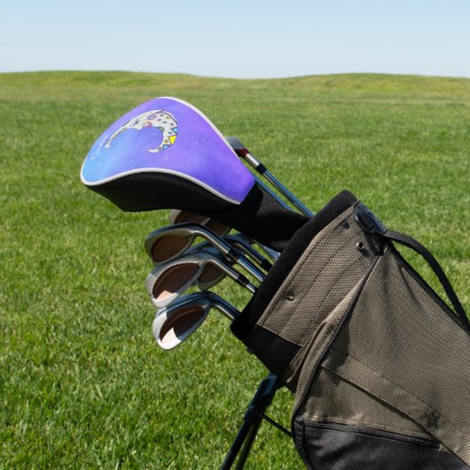 Halve witte maan  gezicht kleurrijke vormen golfheadcover (Insitu)