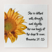 Halve Zonnebloem Spreuken 31:25 Bijbelvers Aangepa Legpuzzel (Horizontaal)