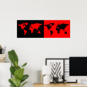 halve zwarte/ halve rode wereldkaart poster (Thuiskantoor)