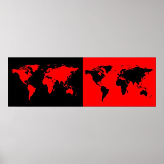 halve zwarte/ halve rode wereldkaart poster (Voorkant)