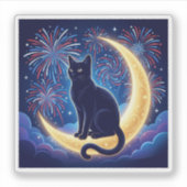 Halvemaan Kat Patriottisch Vuurwerk 4 juli Sticker (Voorkant)